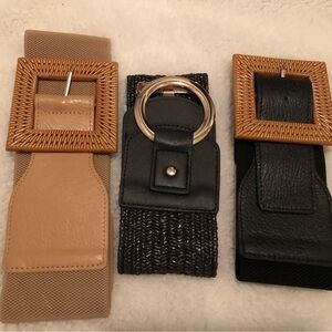 NWT- Stretch Waist Belt Trio - Black & Tan Wide Elastic Belts